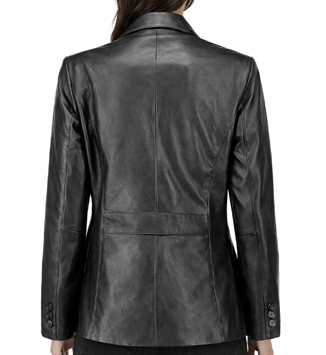 Women's Lambskin Leather Blazer Jacket - Black