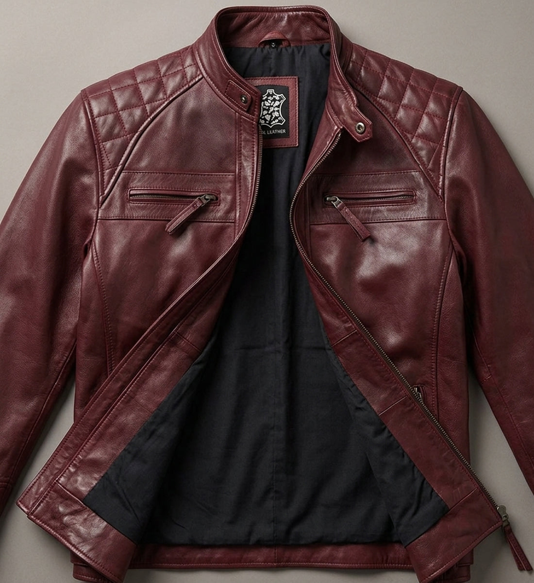 Men's Maroon Biker Leather Jacket – Premium Genuine Leather