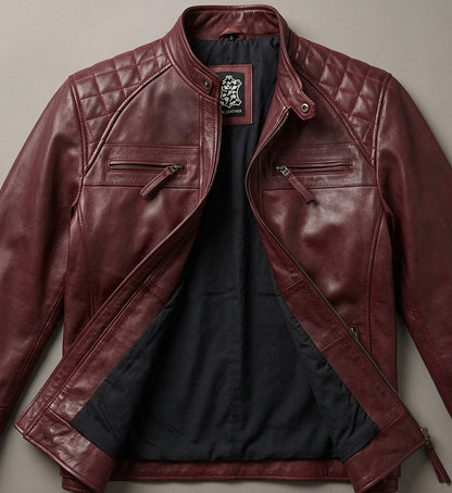 Men's Maroon Biker Leather Jacket – Premium Genuine Leather