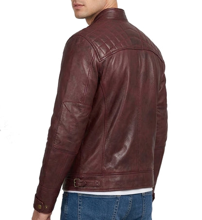 Men's Maroon Biker Leather Jacket – Premium Genuine Leather