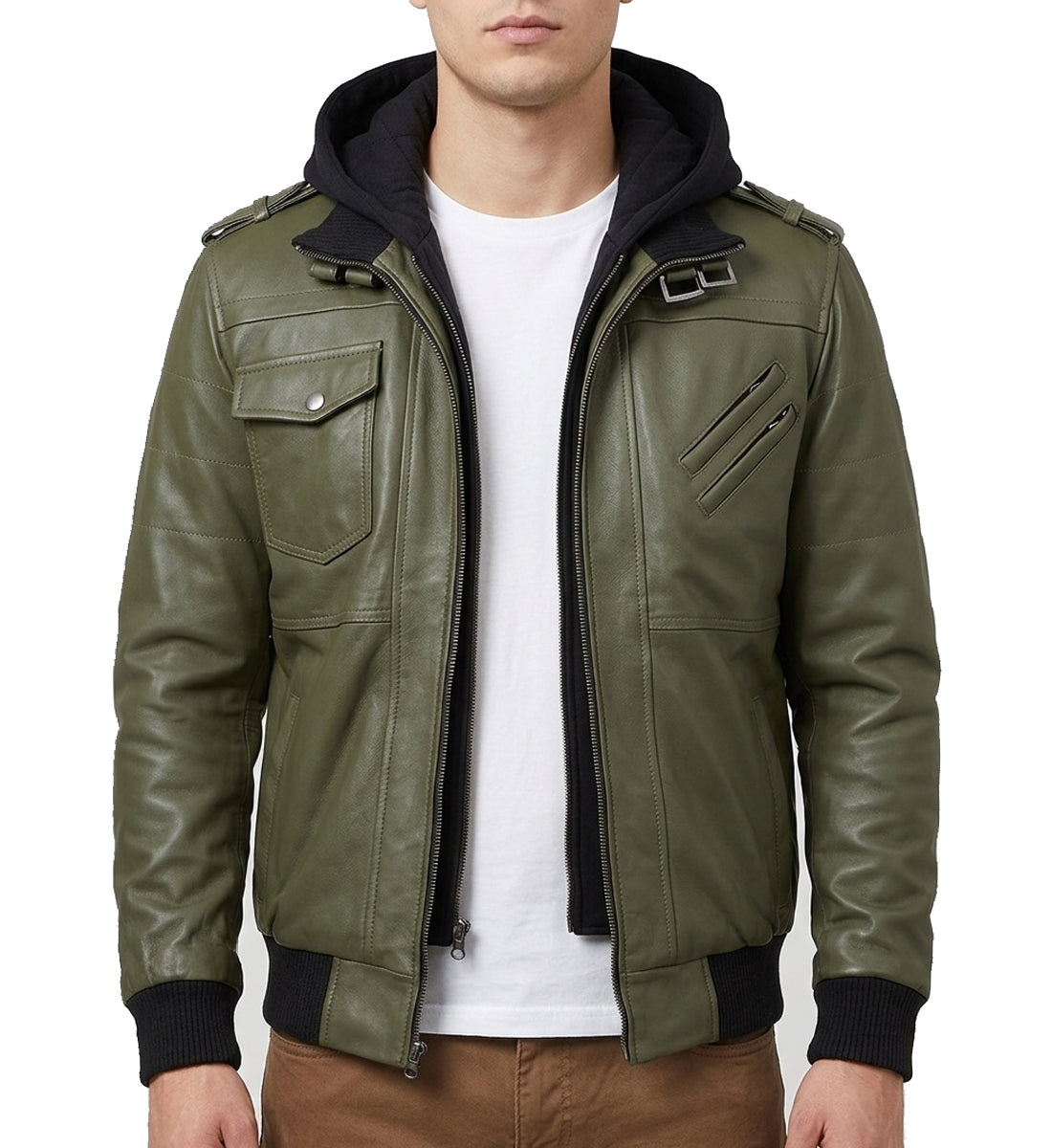 Men_sLeatherJacketWithRemovableHoodGreen-HoodedMotorcycleJacketMens