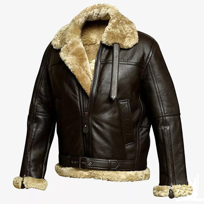Men's RAF Aviator Real Leather Jacket Coat Bomber B3 Sheep Skin Pilot Flying