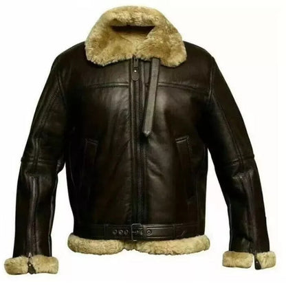 Men's RAF Aviator Real Leather Jacket Coat Bomber B3 Sheep Skin Pilot Flying