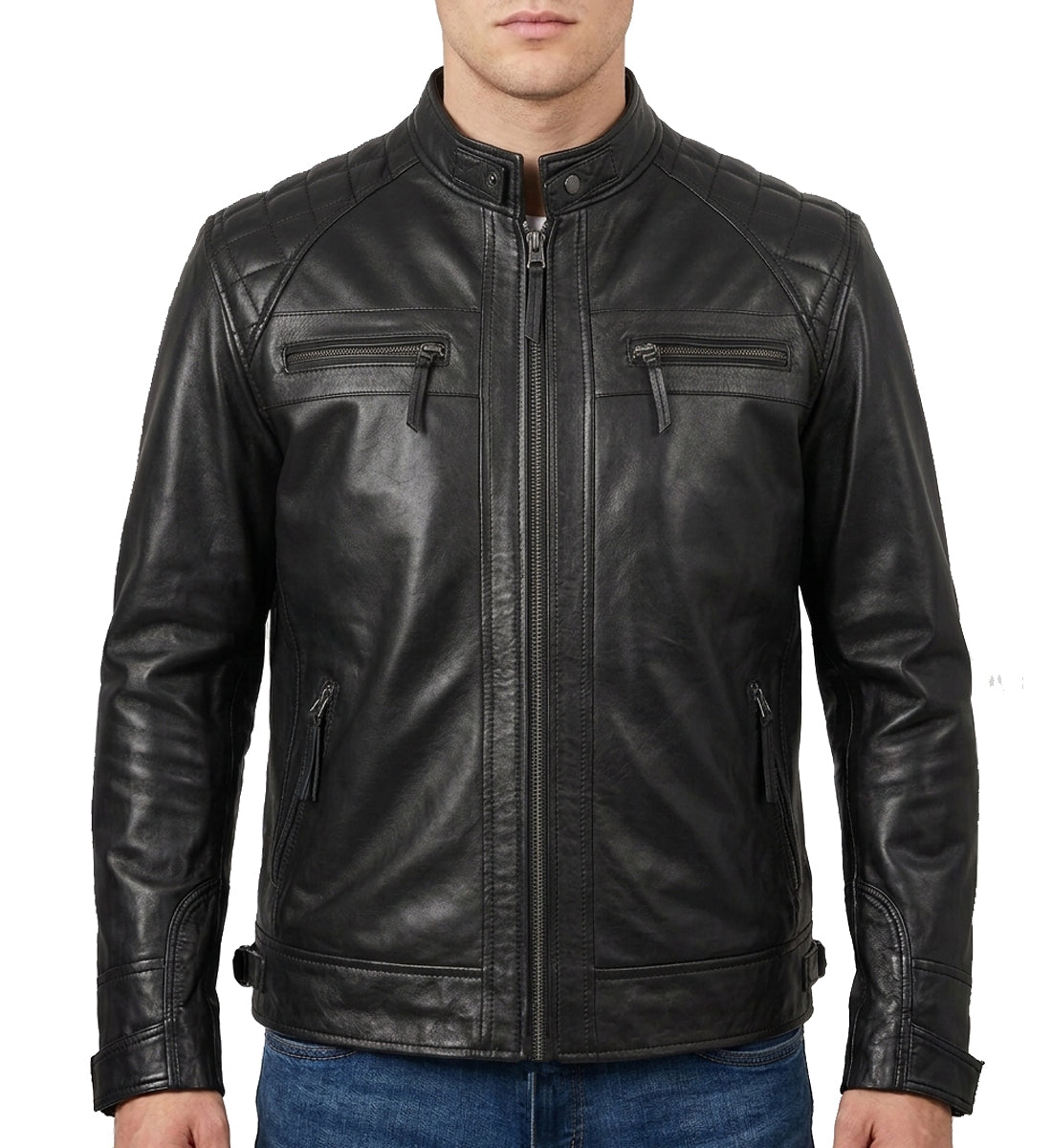 Men's Black Quilted Biker Leather Jacket – Premium Genuine Leather