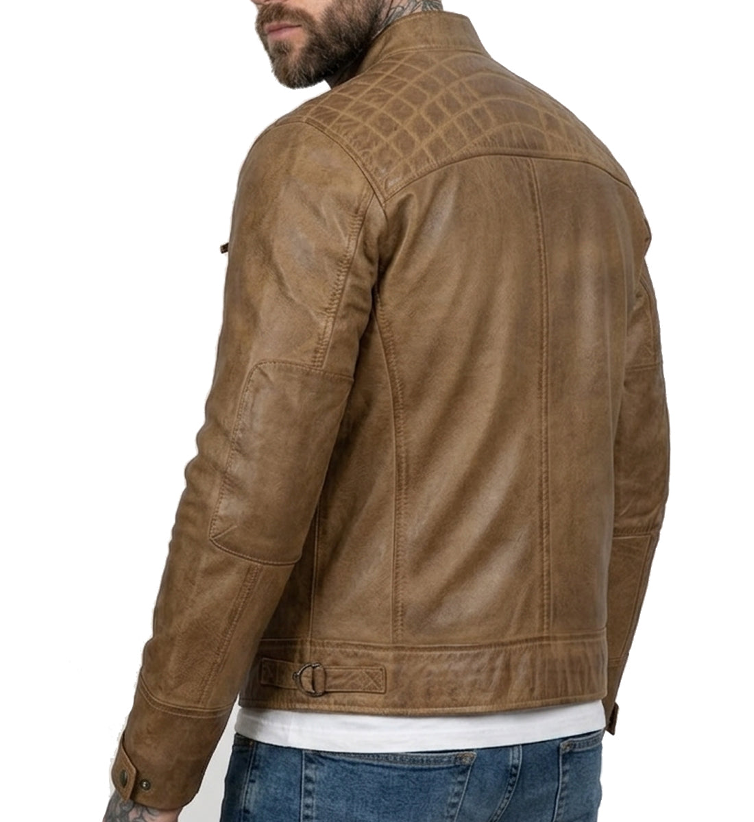 Men's Camel Brown Distressed Café Racer Leather Jacket – Premium Genuine Leather