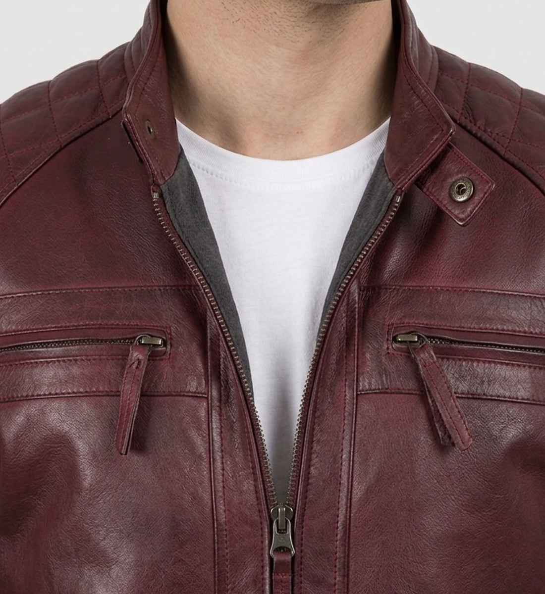 Men's Maroon Biker Leather Jacket – Premium Genuine Leather