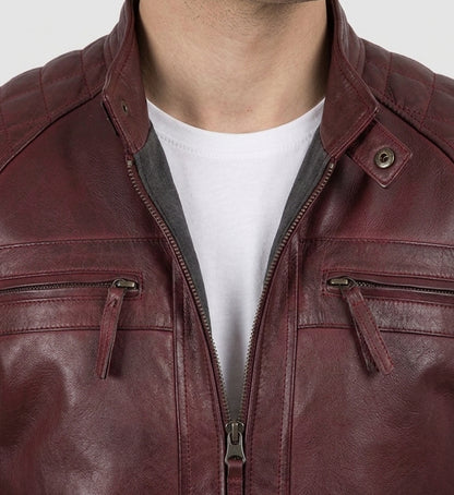 Men's Maroon Biker Leather Jacket – Premium Genuine Leather