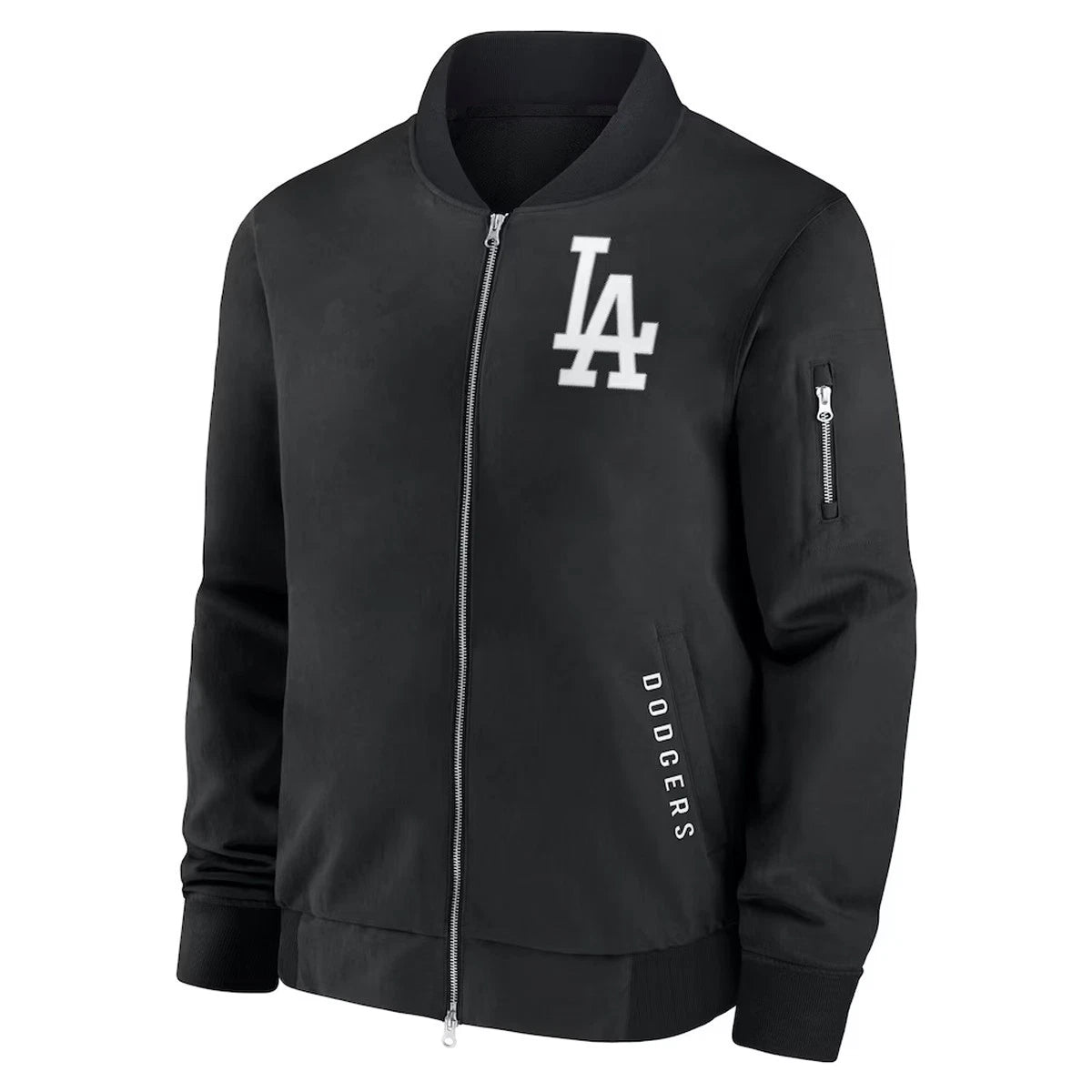 Mens-LA-Dodgers-Black-Collection-Dugout-Relaxed-Full-Zip-Bomber-Jacket-In-hand
