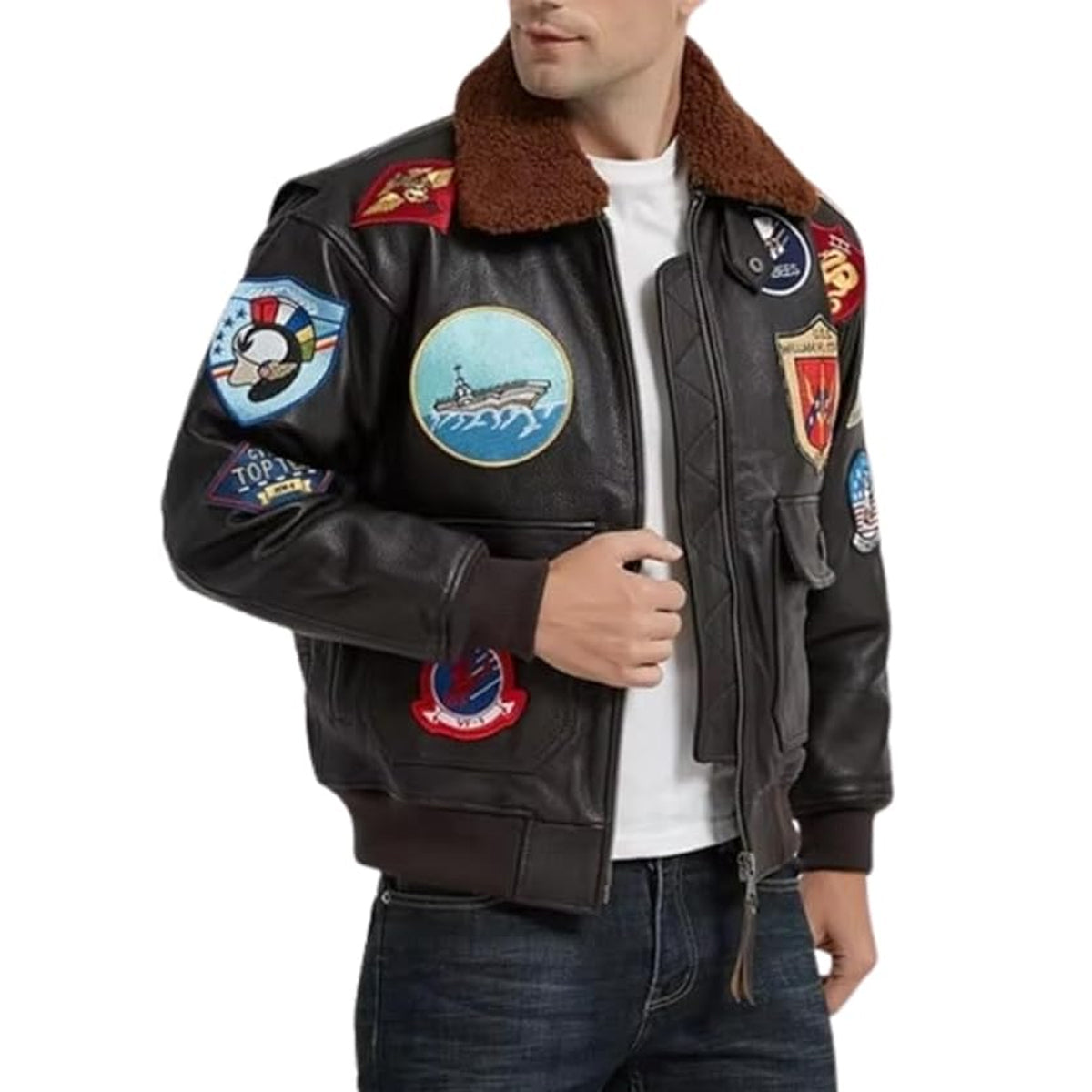 Men’s Top Gun Tom Cruise G-1 Aviator Leather Bomber USAAF Pilot Flight Jacket