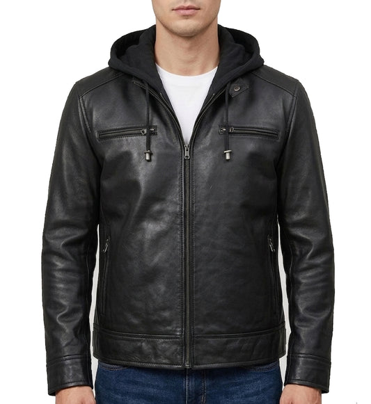 MensLeatherJacket-DetachableHoodStylishRealLambskinLeatherBomberJacketMen