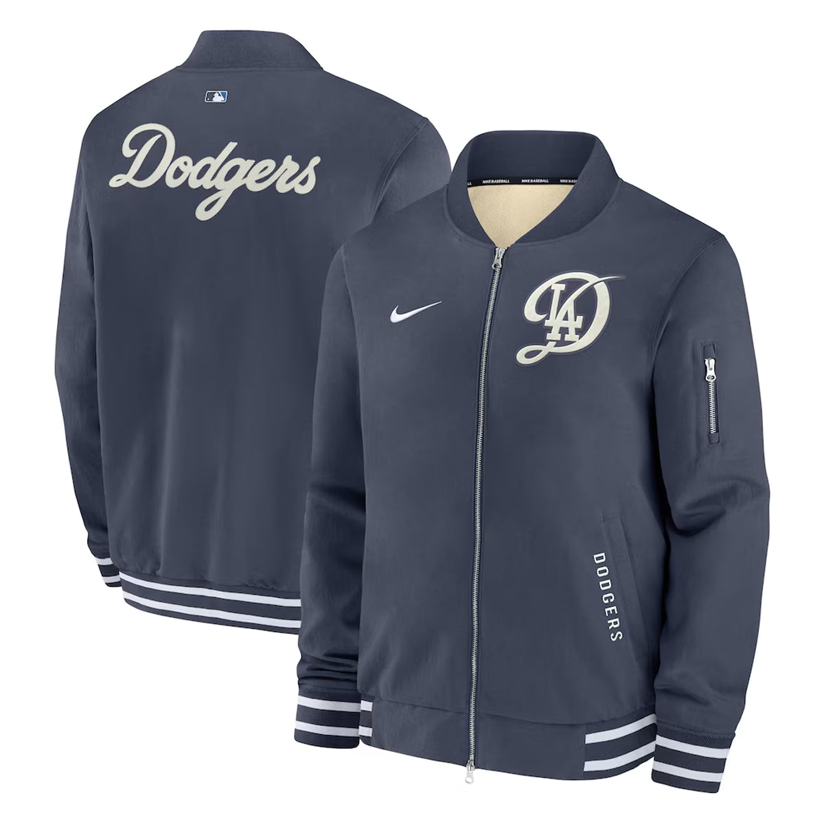 Mens Los Angeles Dodgers Nike Navy Authentic  Collection City Connect Full-Zip Bomber Jacket