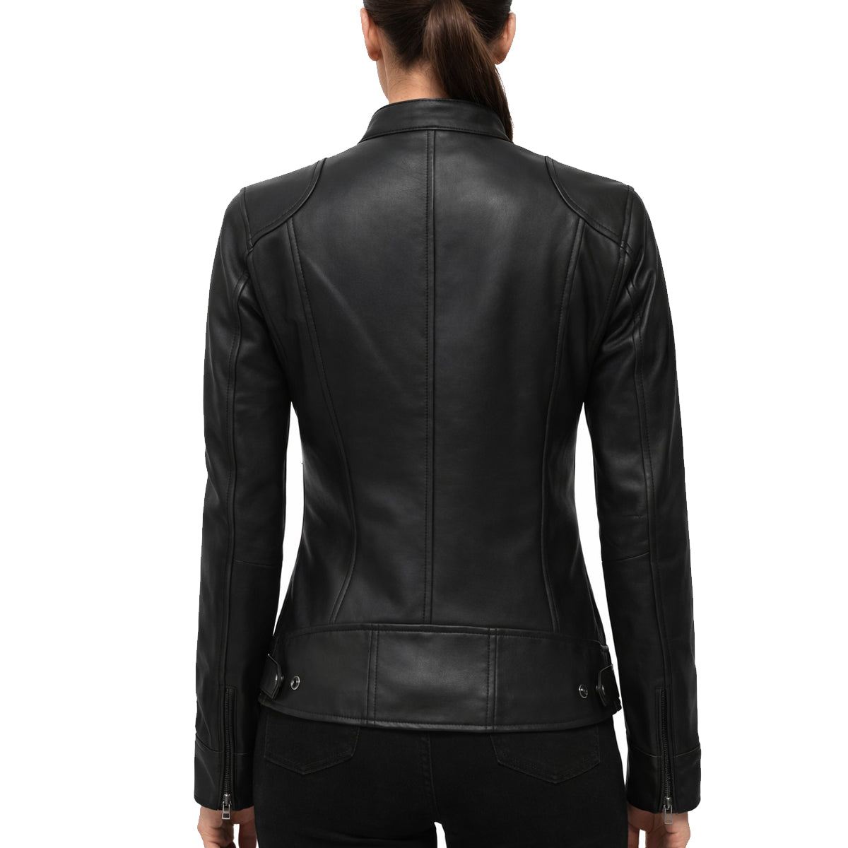 Women's Black Biker Moto Real Leather Jacket