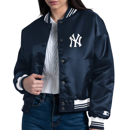 New-York-Yankees-Starter-Navy-Printed-Logo-Cropped-Satin-Varsity-Full-Snap-Jacket