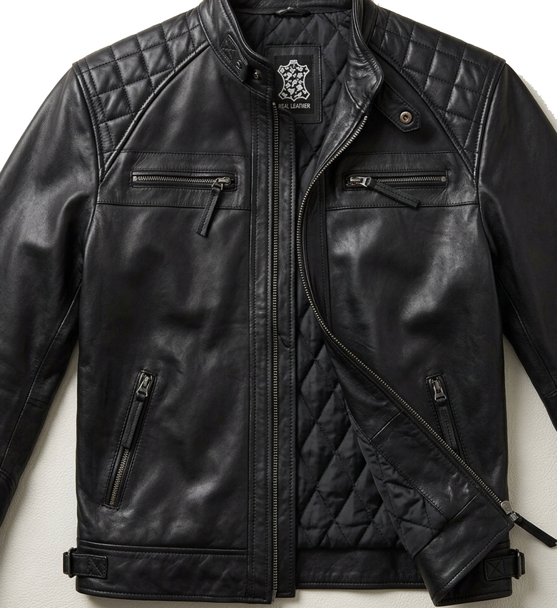 Men's Black Quilted Biker Leather Jacket – Premium Genuine Leather