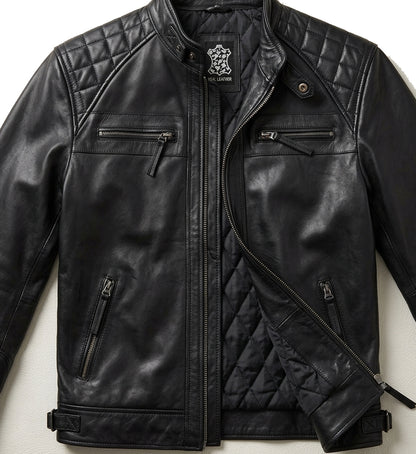 Men's Black Quilted Biker Leather Jacket – Premium Genuine Leather