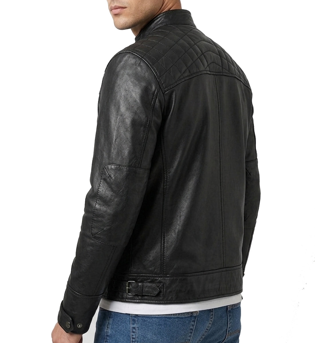 Men's Black Quilted Biker Leather Jacket – Premium Genuine Leather
