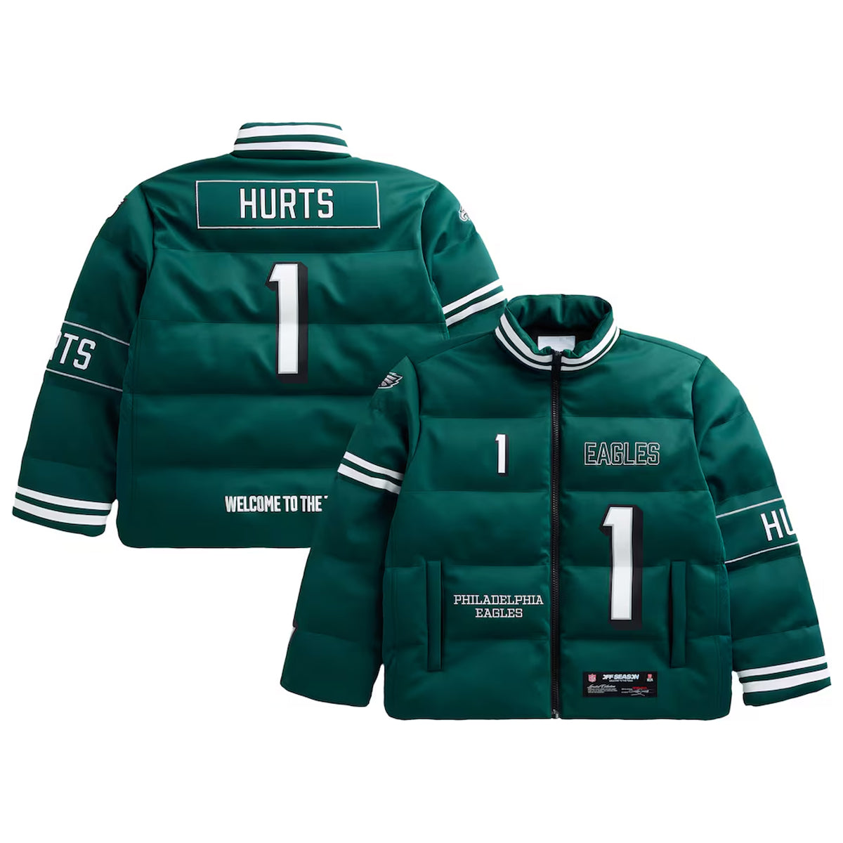 Unisex Philadelphia Eagles Jalen Hurts Midnight Green Off Season x NFL Player Puffer Jacket_jpg