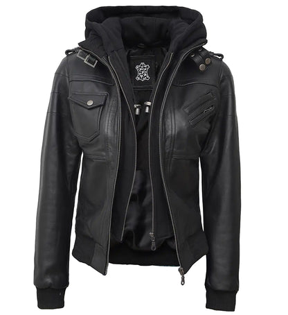 Women_sBlackHoodedLeatherBomberJacketRemovableHoodFanfitsUK