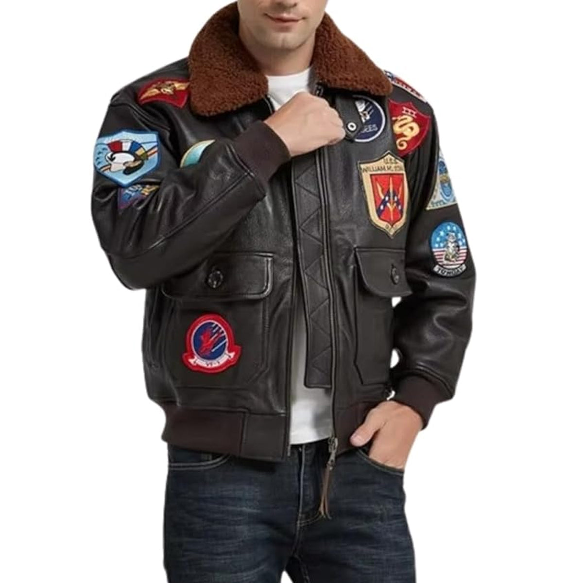 Men’s Top Gun Tom Cruise G-1 Aviator Leather Bomber USAAF Pilot Flight Jacket