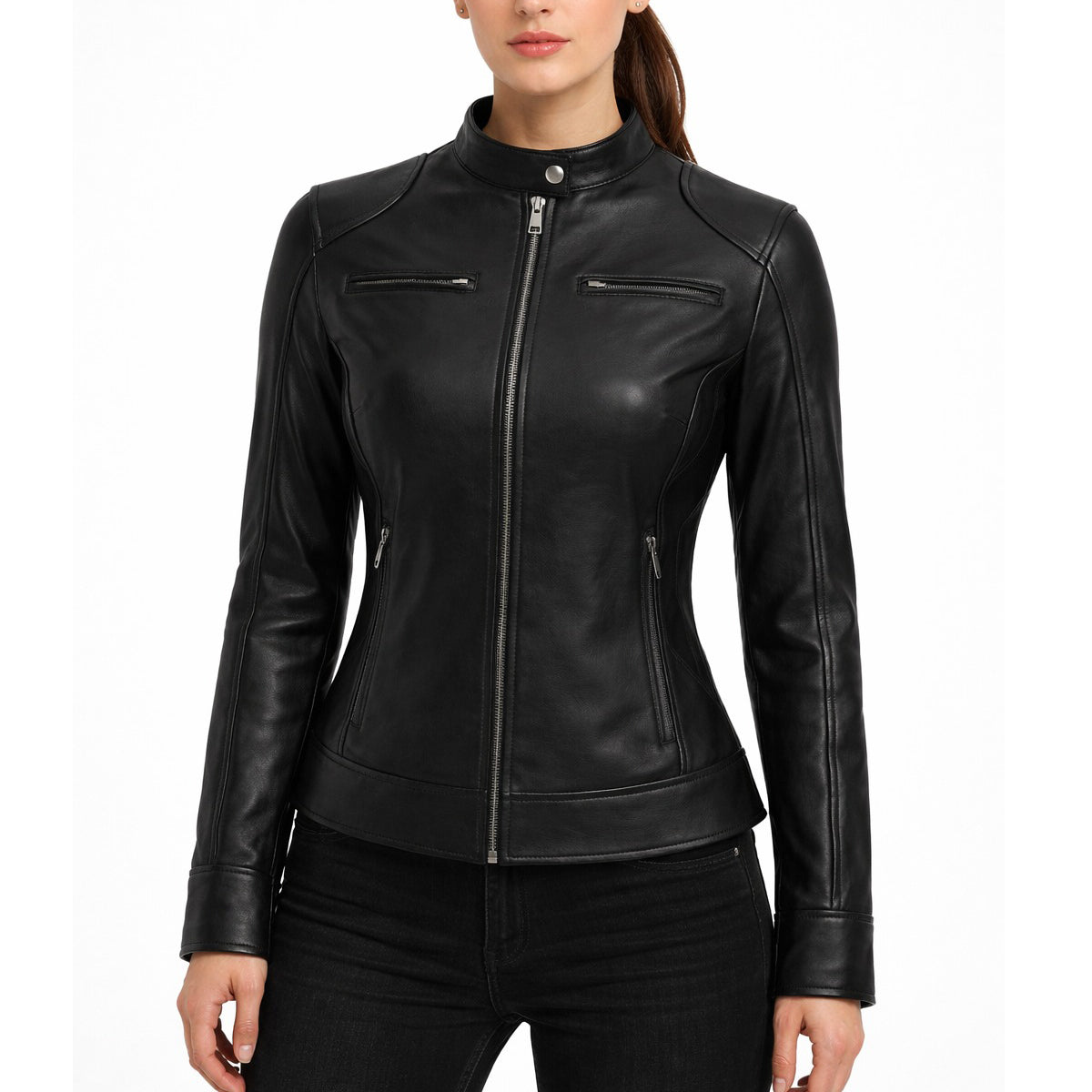 Women's Black Biker Moto Real Leather Jacket